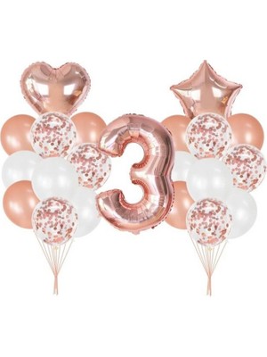 Kidspartim 3 Yaş Rose Gold Balon Seti