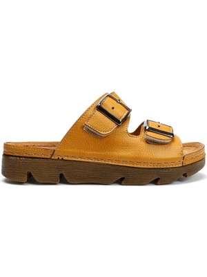 Kifidis SIB220517 Kifidis-Natura Kadın Çift Bantlı Anatomik Deri Terlik 36-41 Sarı/yellow - 39
