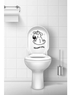 Kt Grup Köpek Klozet Kapağı Sticker Banyo Sticker Sifonu Çek Yazılı