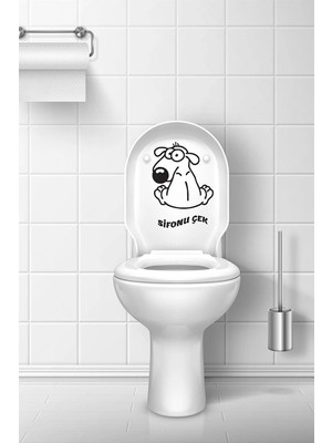 Kt Grup Köpek Klozet Kapağı Sticker Banyo Sticker Sifonu Çek Yazılı