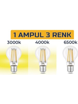 E27 LED FİLAMANLI RUSTIK AMPUL A60 ŞEFFAF 6W 3 RENK ERD-261