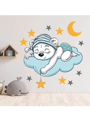 Kt Grup Bulut Üzerinde Uyuyan Ayı Dekoratif Çocuk Odası Sticker