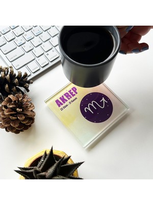 Decorita Cam Bardak Altlığı Burçlar - Akrep Burcu 4'lü Takım 10 x 10 cm