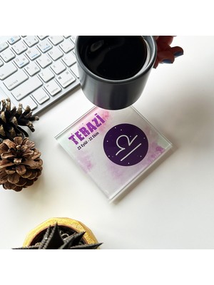 Decorita Cam Bardak Altlığı Burçlar - Terazi Burcu 4'lü Takım 10 x 10 cm