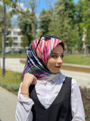 Aker Fuşya Lady Scarf Eşarp Boyama Desenli