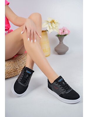 Jomoti Bağcıklı Siyah Tabanı Beyaz Kadın Spor Ayakkabı