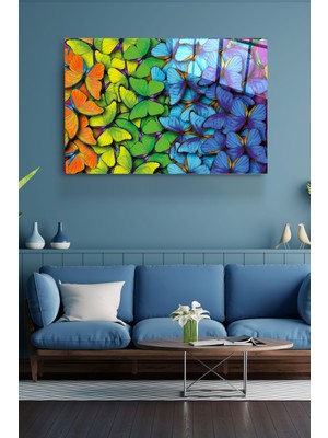 Hinora Colorful Butterflies Cam Tablo, Dekoratif Cam Tablo