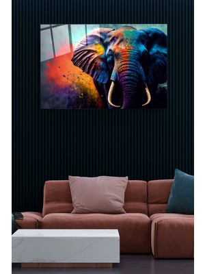 Hinora Colorful Elephant Cam Tablo, Dekoratif Cam Tablo