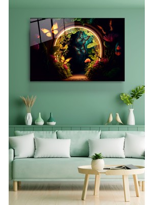 Hinora Butterflies Cam Tablo, Dekoratif Cam Tablo