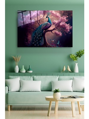 Hinora Tavus Kuşu Cam Tablo, Dekoratif Cam Tablo