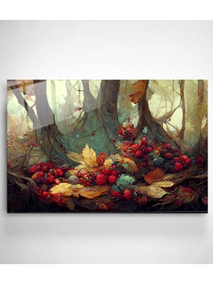 Hinora Ağaç Kökü ve Kuru Bitkiler Cam Tablo, Dekoratif Cam Tablo