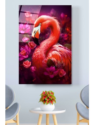 Hinora Pembe Flamingo Cam Tablo, Dekoratif Cam Tablo