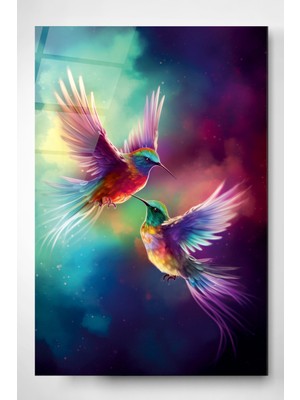 Hinora Colorful Hummingbird Cam Tablo, Dekoratif Cam Tablo