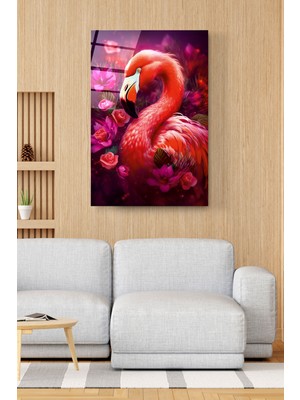 Hinora Pembe Flamingo Cam Tablo, Dekoratif Cam Tablo