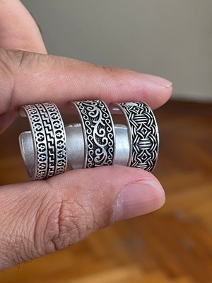 Rupen Kraft Gümüş Işçilikli Gümüş Desenli 925 Ayar Gümüş Kaplama 3 Lü Tasarım Yüzük Seti (Kutulu)