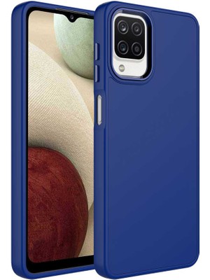 Cep Case Samsung Galaxy A12 Kılıf Metal Kamera Çerçeve Metal Buton Orjinal Kalıp Silikon Kapak