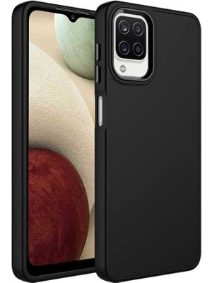Cep Case Samsung Galaxy A12 Kılıf Metal Kamera Çerçeve Metal Buton Orjinal Kalıp Silikon Kapak