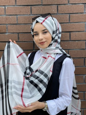 Sima Beyaz Sima Burberry Ekose Şal