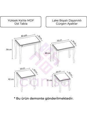 Canisa Concept Roma Serisi , 4lü Zigon Sehpa Takımı, 1. Sınıf Mdf ve Lake Boya, Gürgen Ayak