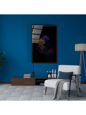 LED Aydınlatmalı Neon Denizanası Cam Tablo Işıklı Cam Tablo