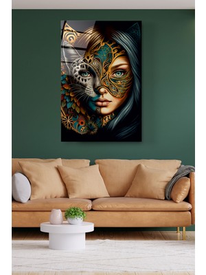 Hinora Cat Mask Girl Cam Tablo, Dekoratif Cam Tablo