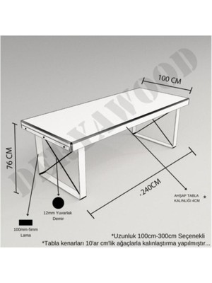 Deryawood Masif Ahşap Lotus Toplantı Masası 100*200*76 cm