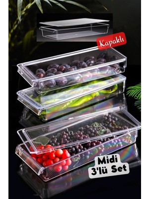 Nandy Home Kapaklı Midi New Clear Buzdolabı & Dolap Içi Düzenleyici Organizer 3 Adet