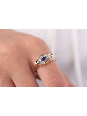 Onseva Kuyumculuk 14 Ayar Altın Mavi Gözlü Şövalye Yüzük