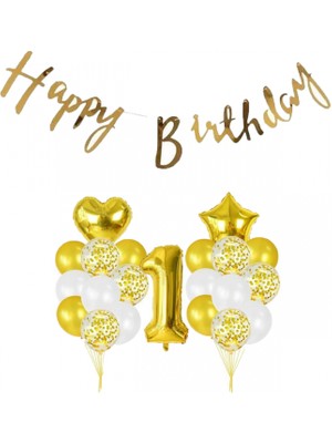Kidspartim 1 Yaş Gold Happy Bırthday Balon Seti