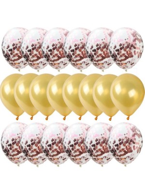 Kidspartim 20 Li Rose Gold Konfetili Gold Balon Seti