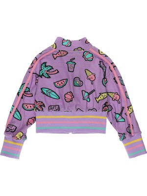 Panço Kız Çocuk Çok Renkli Desenli Fermuarlı Sweatshirt