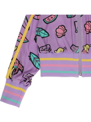 Panço Kız Çocuk Çok Renkli Desenli Fermuarlı Sweatshirt
