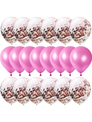 Kidspartim 20 Li Rose Gold Konfetili Fuşya Balon Seti