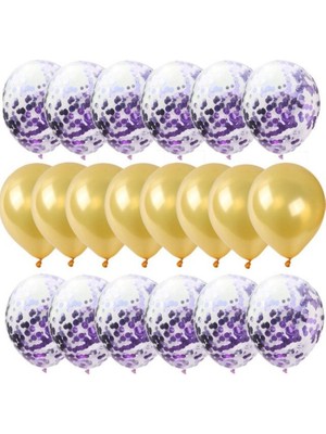 Kidspartim 20 Li Mor Konfetili Gold Balon Seti