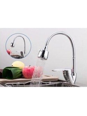 Moosy Borulu 2 Fonksiyonlu Krom Mix Mutfak Eviye Musluğu Çeşmesi Bataryası