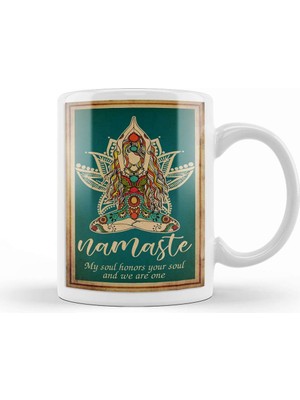 Baskı Dükkanı Yoga Namaste Yazı Meditasyon Kupa Bardak Porselen