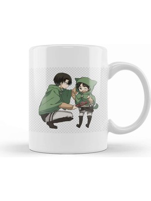 Baskı Dükkanı Attack On Titan Chibi Levi x Eren Kupa Bardak Porselen