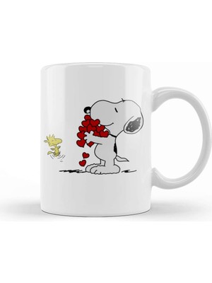 Baskı Dükkanı Snoopy And Woodstock Hugging Love Aşk Kupa Bardak Porselen