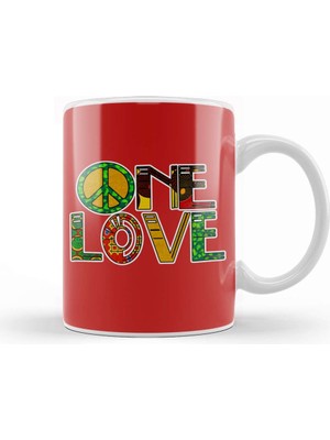 Baskı Dükkanı Peace Barış Simge One Love Rasta Kupa Bardak Porselen