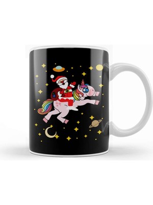 Baskı Dükkanı Cute Santa Claus Riding A Unicorn Through Space Kupa Bardak Porselen