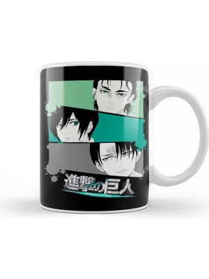 Baskı Dükkanı Attack On Titan Final Season Mikasa Eren Levi Portrait Kupa Bardak Porselen