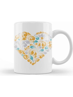Baskı Dükkanı Ornamental Heart Aşk Kalp Kupa Bardak Porselen