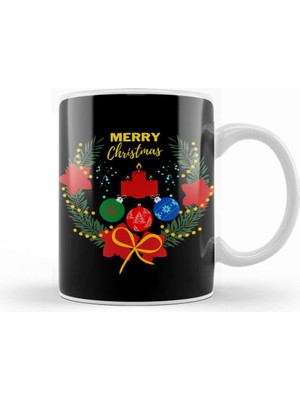 Baskı Dükkanı Yılbaşı Yeni Yıl Konseptlichristmas Wreath Kupa Bardak Porselen