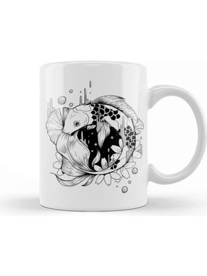 Baskı Dükkanı Koi Fish In Noire Space Kupa Bardak Porselen