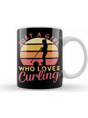 Baskı Dükkanı Girl Who Loves Curling Player Team Coach Curling Stones Kupa Bardak Porselen