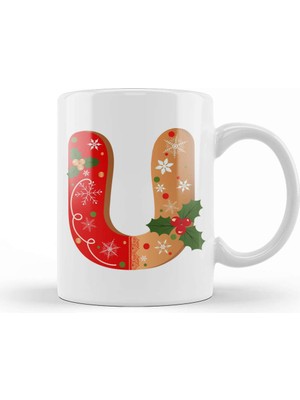 Baskı Dükkanı Yeni Yıl Yılbaşı Özel U Harfi Kupa Bardak Porselen