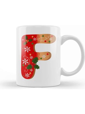 Baskı Dükkanı Yeni Yıl Yılbaşı Özel F Harfi Kupa Bardak Porselen