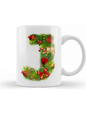 Baskı Dükkanı Yeni Yıl Yılbaşı Özel J Harfli Kupa Bardak Porselen