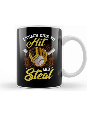 Baskı Dükkanı I Teach Kids To Hit And Steal Funny Baseball Coach Kupa Bardak Porselen