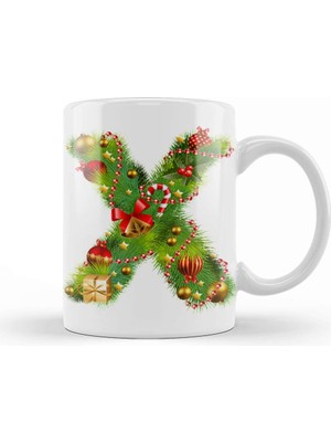 Baskı Dükkanı Yeni Yıl Yılbaşı Özel x Harfli Kupa Bardak Porselen